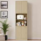 Modern Kitchen Pantry Cabinet with Open Shelves, 4-Door Storage Organizer, Tall Freestanding Bookcase Cabinet for Kitchen,
