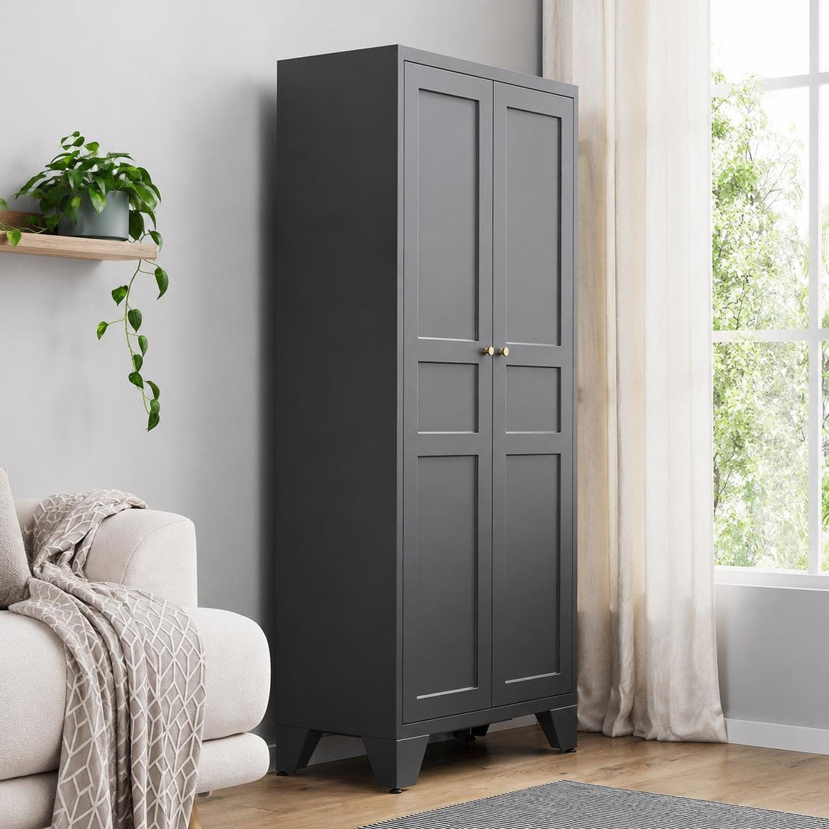 Heavy Duty Metal Storage Cabinet with Adjustable Shelves, Tall Kitchen Pantry Organizer, Steel Utility Cabinet for Home Office Garage