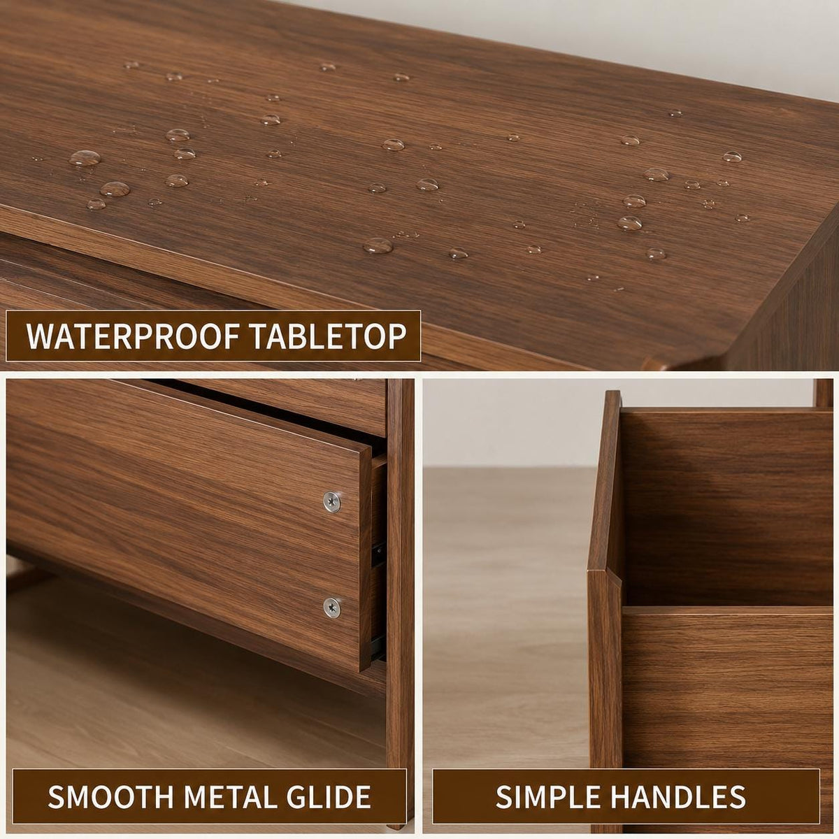 Walnut 9-Drawer Dresser for Bedroom – Modern Engineered Wood Storage Cabinet with Hidden Handles