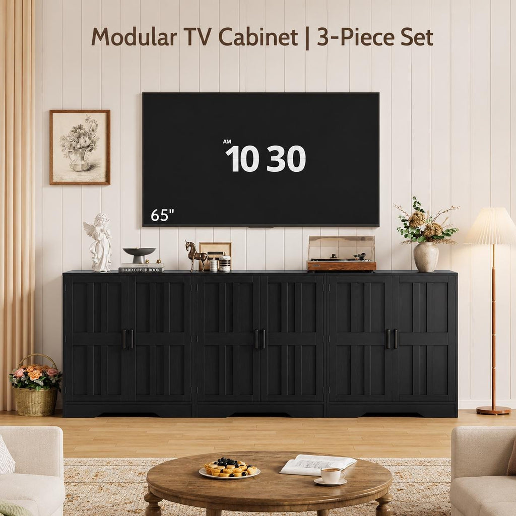 Farmhouse Buffet Cabinet, 63" Storage with 4 Doors, Wood Grain Finish, Living Room Furniture
