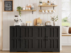 Farmhouse Buffet Cabinet, 63" Storage with 4 Doors, Wood Grain Finish, Living Room Furniture