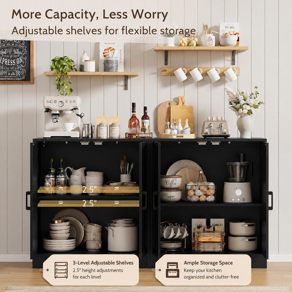 Farmhouse Buffet Cabinet, 63" Storage with 4 Doors, Wood Grain Finish, Living Room Furniture