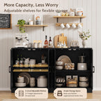 Farmhouse Buffet Cabinet, 63" Storage with 4 Doors, Wood Grain Finish, Living Room Furniture