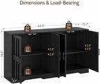 Farmhouse Buffet Cabinet, 63" Storage with 4 Doors, Wood Grain Finish, Living Room Furniture
