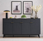 Modern Fluted Buffet Cabinet, Faux Marble Top, 3 Drawer Storage Sideboard