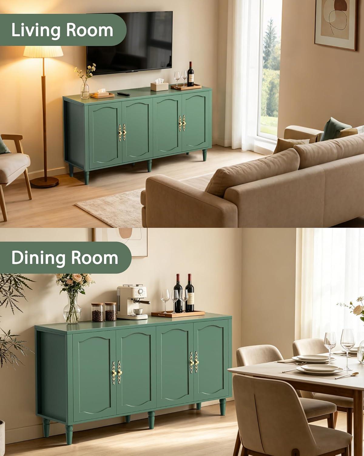 Fineway 63" Mid Century Sideboard Buffet Cabinet with Adjustable Shelves & Storage for Dining Room Living Room Kitchen
