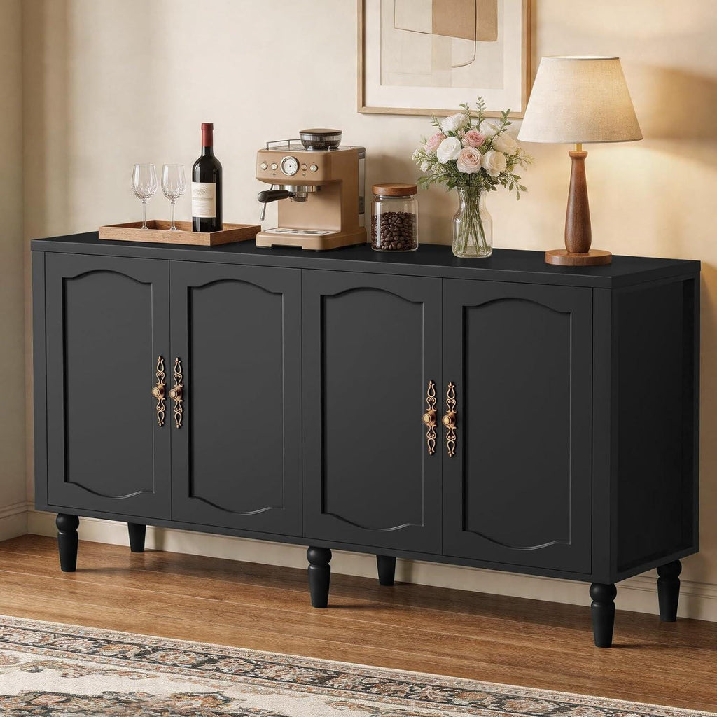Fineway 63" Mid Century Sideboard Buffet Cabinet with Adjustable Shelves & Storage for Dining Room Living Room Kitchen