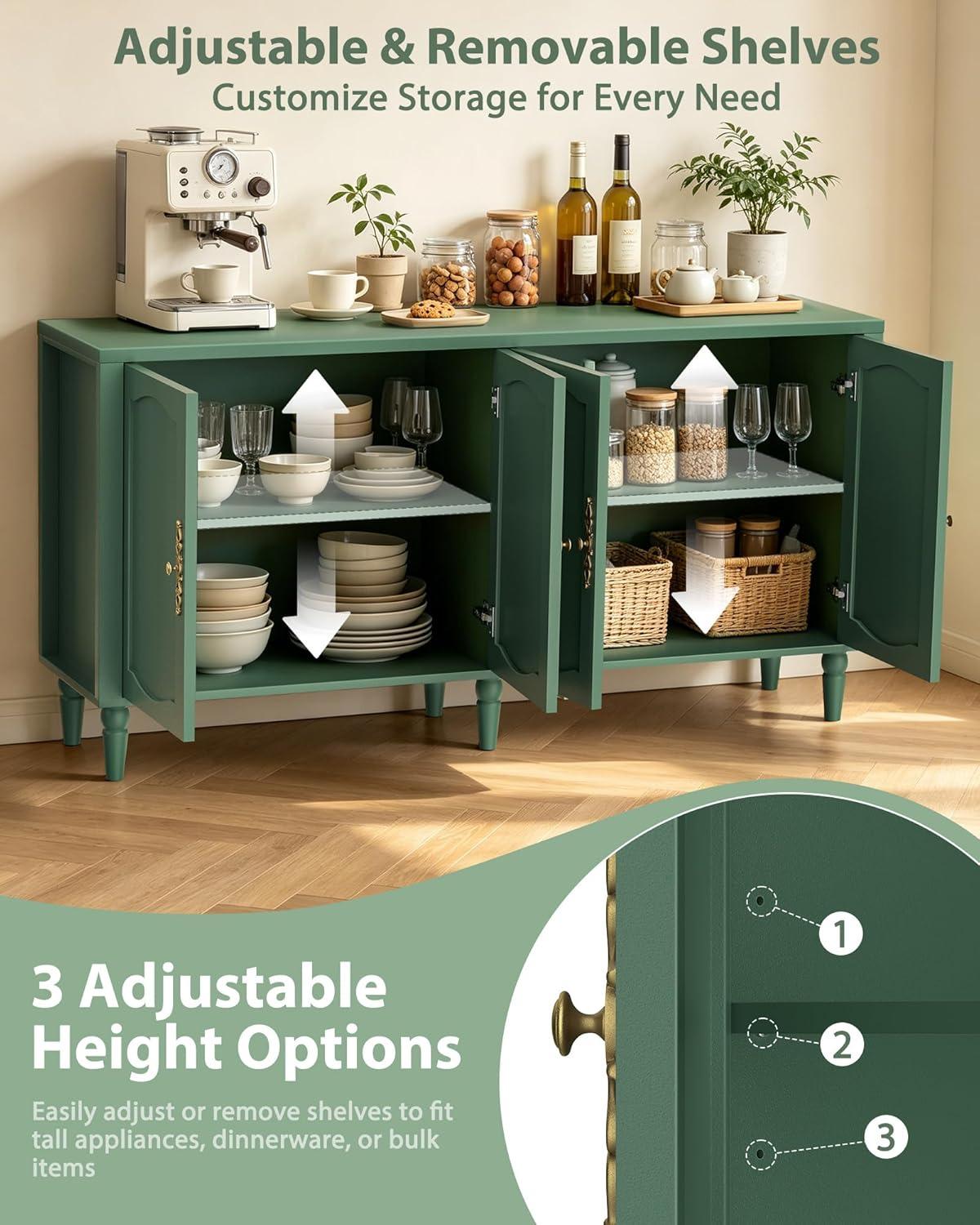 Fineway 63" Mid Century Sideboard Buffet Cabinet with Adjustable Shelves & Storage for Dining Room Living Room Kitchen