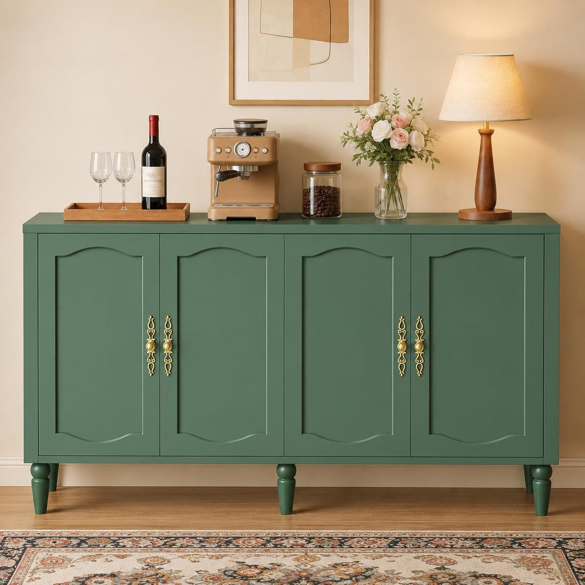 Fineway 63" Mid Century Sideboard Buffet Cabinet with Adjustable Shelves & Storage for Dining Room Living Room Kitchen