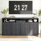 Modern Black Wood Grain Buffet Cabinet, 63-Inch Sideboard Console Table