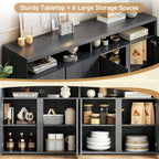 Modern Black Wood Grain Buffet Cabinet, 63-Inch Sideboard Console Table