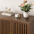 Modern Farmhouse Walnut Storage Cabinet, Slatted Doors Sideboard Buffet, Coffee Bar Home Furniture