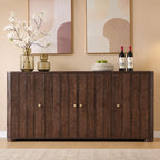 Modern Dark Wood Buffet Cabinet, Curved Edge, 4 Doors, Golden Handles, Sideboard Storage