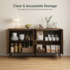 63" Farmhouse Sideboard Cabinet with Slatted Doors and Gold Handles