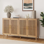 63" Farmhouse Sideboard Cabinet with Slatted Doors and Gold Handles