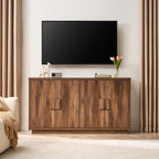 63" Farmhouse Buffet Cabinet, 4-Door Storage Credenza, Wood Coffee Bar Console