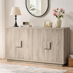 63" Farmhouse Buffet Cabinet, 4-Door Storage Credenza, Wood Coffee Bar Console