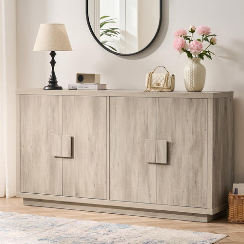 63" Farmhouse Buffet Cabinet, 4-Door Storage Credenza, Wood Coffee Bar Console