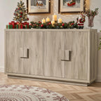 63" Farmhouse Buffet Cabinet, 4-Door Storage Credenza, Wood Coffee Bar Console