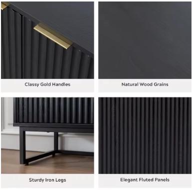 Set of 2 Fluted Storage Cabinets, Modern Buffet Console, Art Deco Accent Furniture