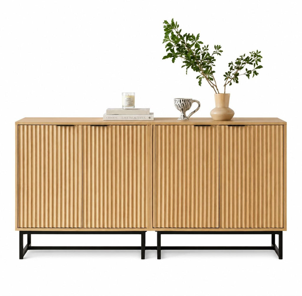 Set of 2 Fluted Storage Cabinets, Modern Buffet Console, Art Deco Accent Furniture