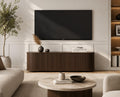 59" Fluted TV Stand Wood Media Console Storage Cabinet Mid Century Modern Living Room Walnut, Customized