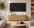 59" Fluted TV Stand Wood Media Console Storage Cabinet Mid Century Modern Living Room Walnut, Customized