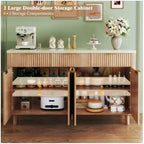 Fluted Buffet Cabinet, Faux Marble Top, 4 Doors, 3 Drawers Storage Sideboard