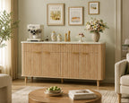 Fluted Buffet Cabinet, Faux Marble Top, 4 Doors, 3 Drawers Storage Sideboard
