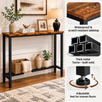 Rustic Narrow Console Table for Entryway, Industrial Sofa Table Behind Couch, Slim Hallway Accent Table with Metal Frame,