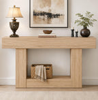 Farmhouse Console Table, Rustic Brown Wood, Vintage Gray U-Base, Entryway Sofa Table