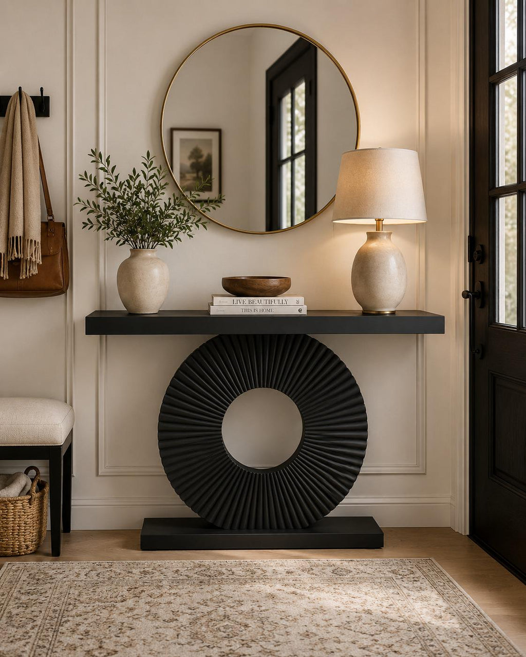 Modern Geometric Base Console Table, 40 inch Wood Entryway Sofa Table