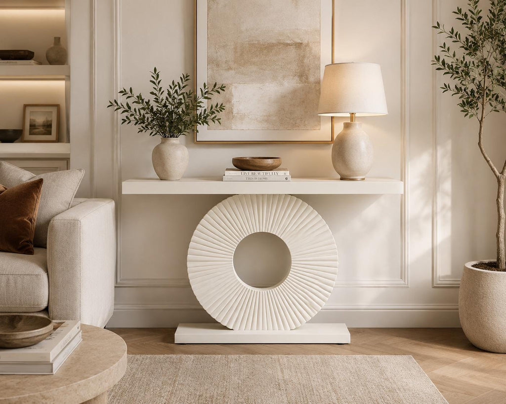 Modern Geometric Base Console Table, 40 inch Wood Entryway Sofa Table