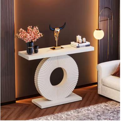 Modern Geometric Base Console Table, 40 inch Wood Entryway Sofa Table
