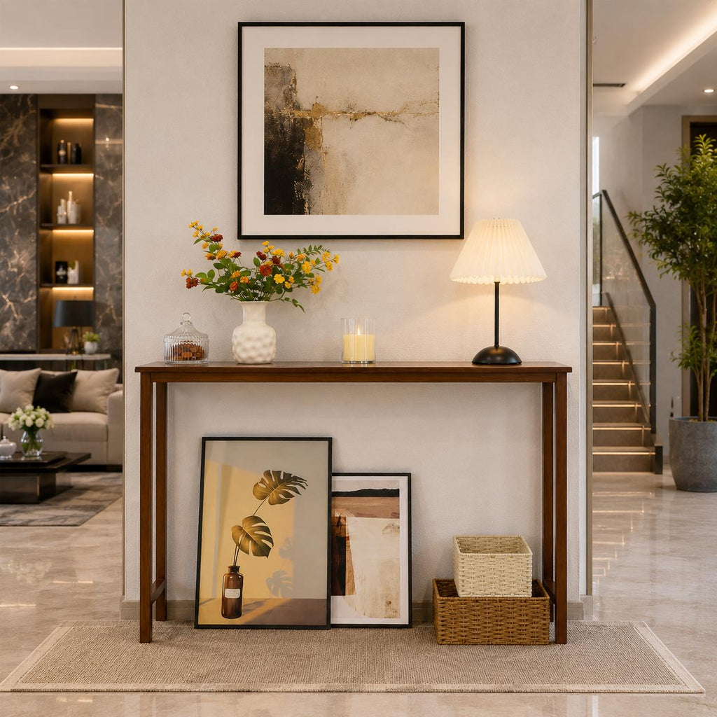 Eco-Friendly Bamboo Console Table, Slim Entryway Table, Seamless Top, Small Spaces