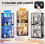 Display Cabinet with Glass Door, 6-Tier 71" Curio Cabinet with 3 Color Lights for Collectibles, Display Case with Adjustable Glass