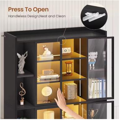71" Display Cabinet with Acrylic Glass Doors, 6 Tier Display Cases for Collectibles, Curio Cabinet with LED Lights, Tall Bookcase