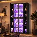 71" Display Cabinet with Acrylic Glass Doors, 6 Tier Display Cases for Collectibles, Curio Cabinet with LED Lights, Tall Bookcase