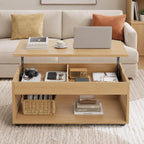 Lift Top Coffee Table with Rattan Storage, Hidden Compartment, Wheels