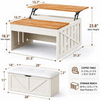 Lift Top Coffee Table with Hidden Storage Bench, Modern Wood Center Table