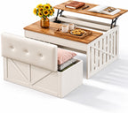 Lift Top Coffee Table with Hidden Storage Bench, Modern Wood Center Table
