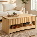 Lift-Top Coffee Table with Hidden Storage & Ottoman Bench, Modern Wood Coffee Table for Living Room