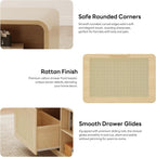 Modern Rattan Coffee Table with Storage Drawers, Adjustable Shelves
