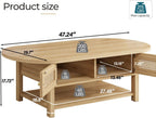 Oval Rattan Coffee Table with Storage, Modern Farmhouse Wood Center Table