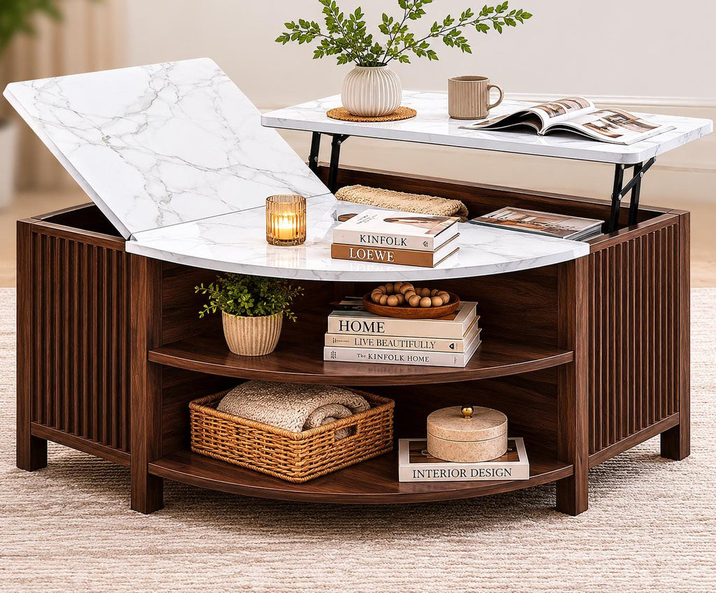 Walnut Lift-Top Coffee Table with Charging Station & Hidden Storage