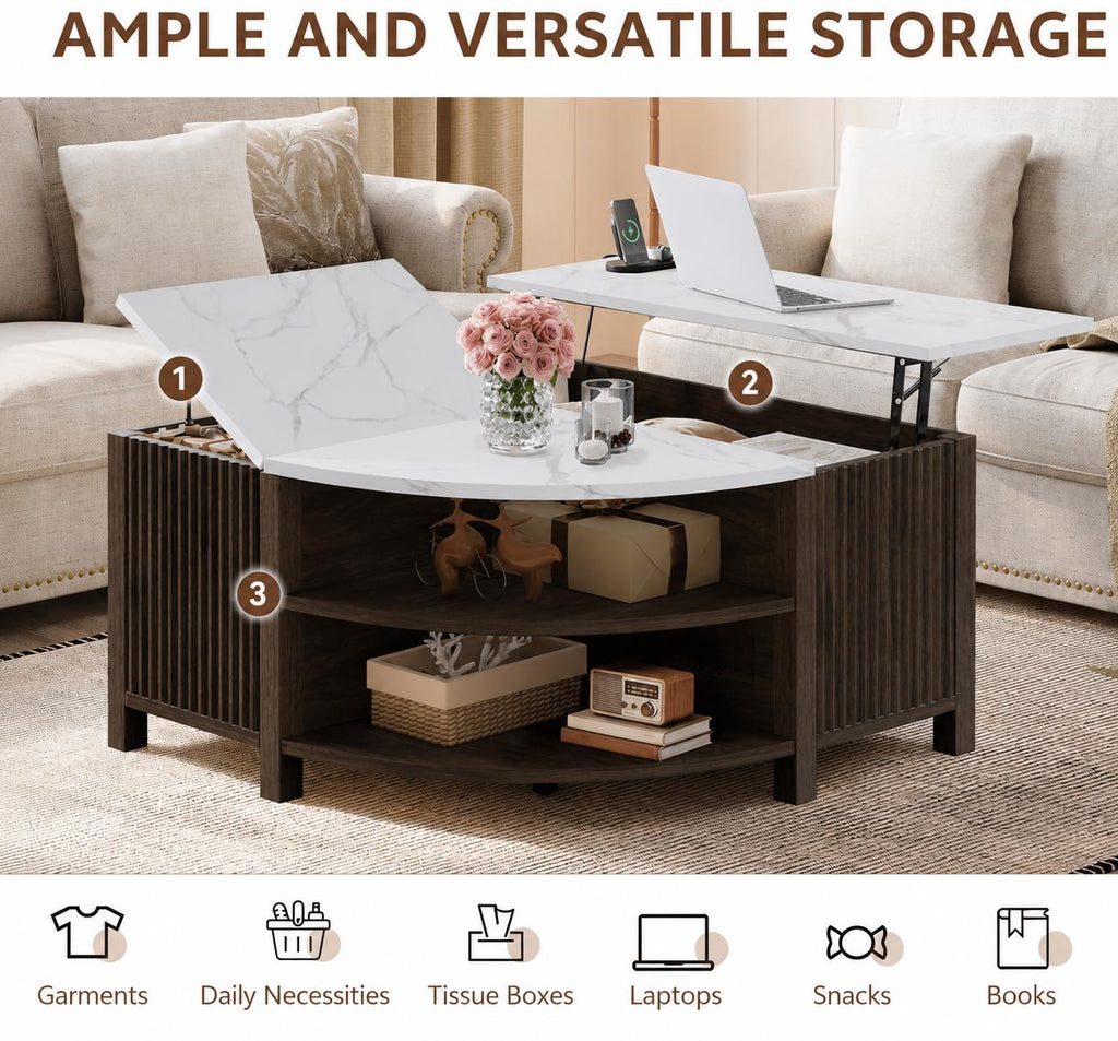 Walnut Lift-Top Coffee Table with Charging Station & Hidden Storage