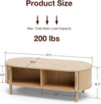 Modern Oval Coffee Table with Storage Cabinets, Light Oak Wood Center Table