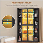 71" Tall Display Cabinet, 6 Tier Curio Case with LED Lights, Black Bookcase