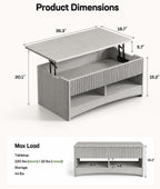 Lift Top Coffee Table with Hidden Storage, Modern Fluted Oak/Grey Finish