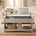 Lift Top Coffee Table with Hidden Storage, Modern Fluted Oak/Grey Finish